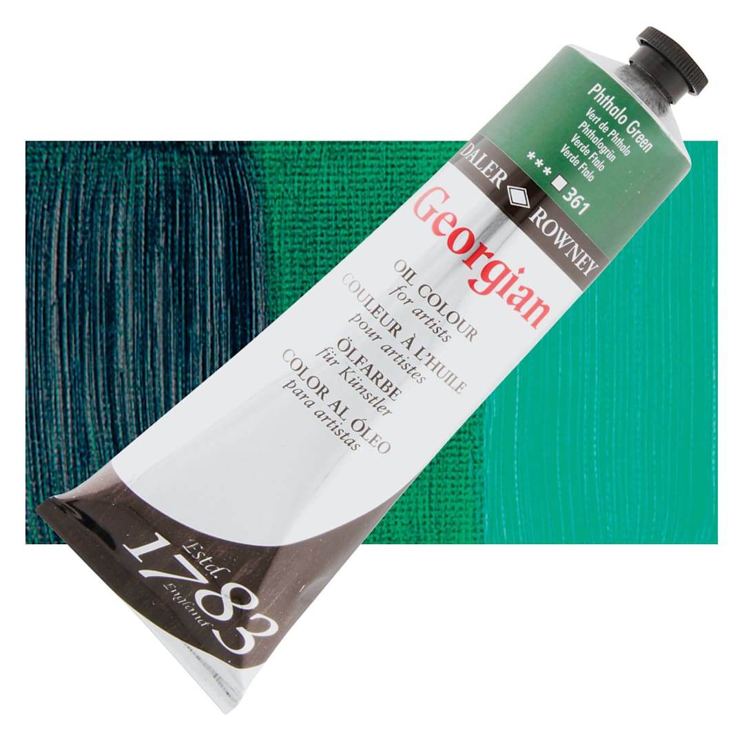 Open in modal - Daler-Rowney Georgian Oil Color - Phthalo Green, 225 ml tube and swatch