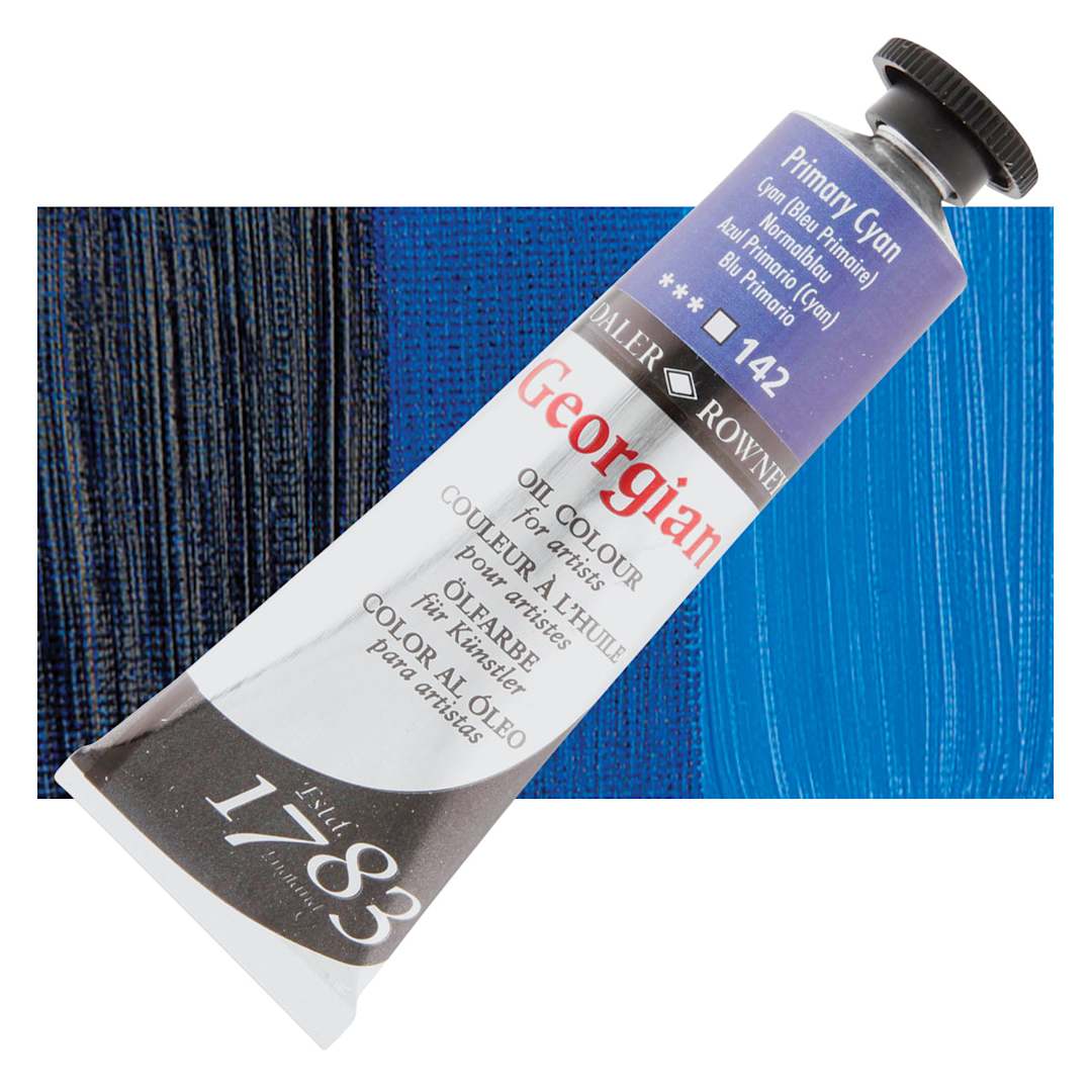 Open in modal - Daler-Rowney Georgian Oil Color - Primary Cyan, 38 ml tube and swatch