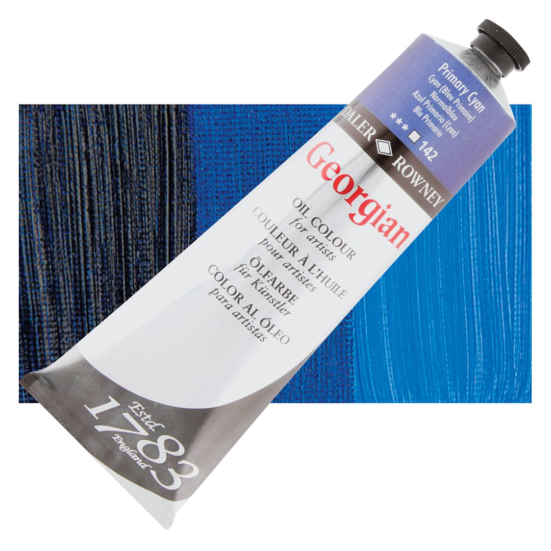 Open in modal - Daler-Rowney Georgian Oil Color - Primary Cyan, 225 ml tube and swatch