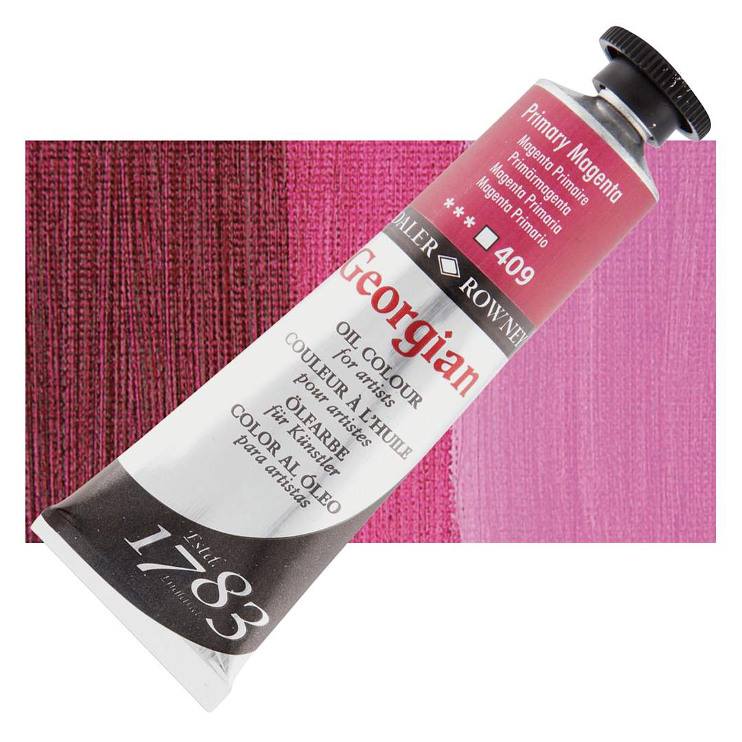 Open in modal - Daler-Rowney Georgian Oil Color - Primary Magenta, 38 ml tube and swatch
