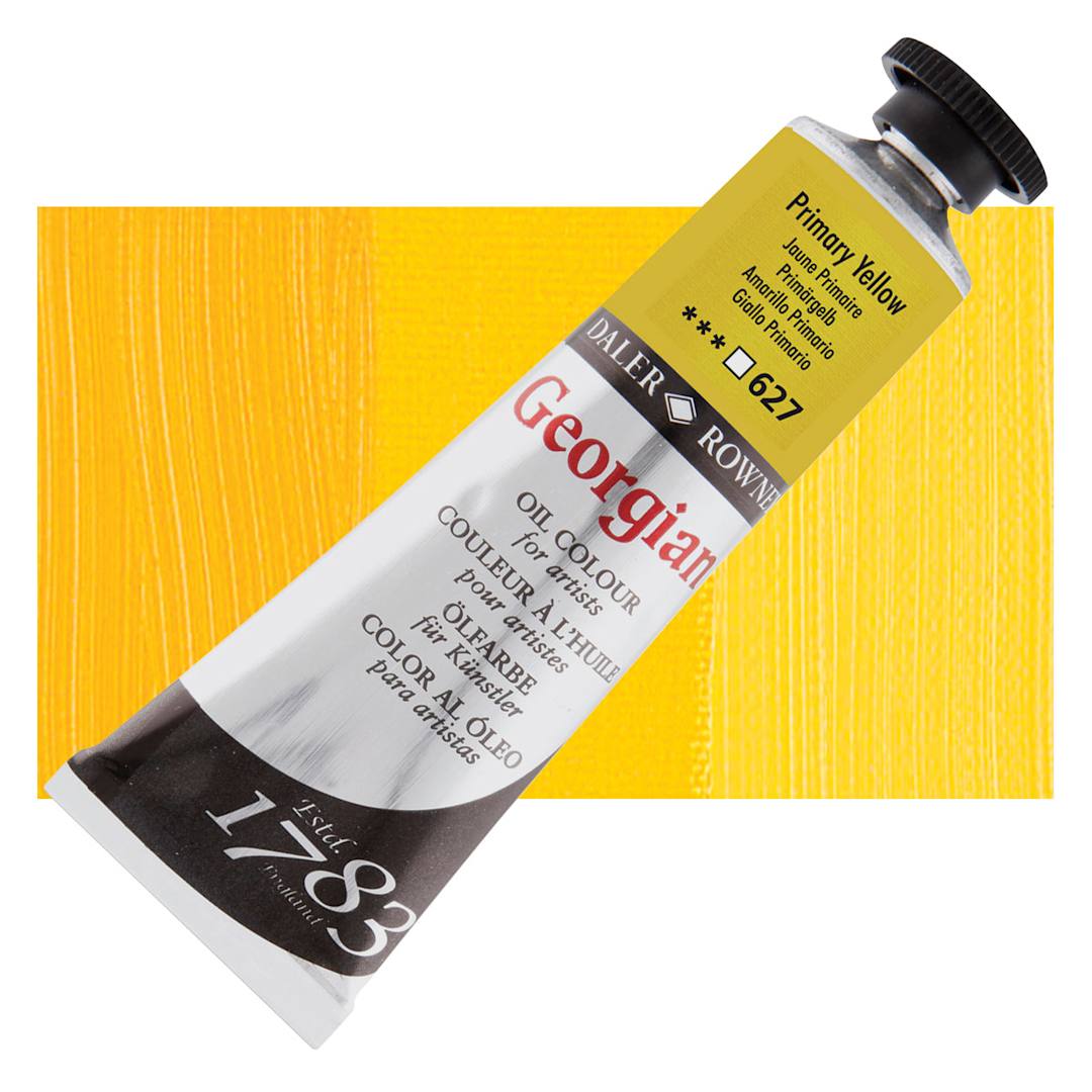 Open in modal - Daler-Rowney Georgian Oil Color - Primary Yellow, 38 ml tube and swatch