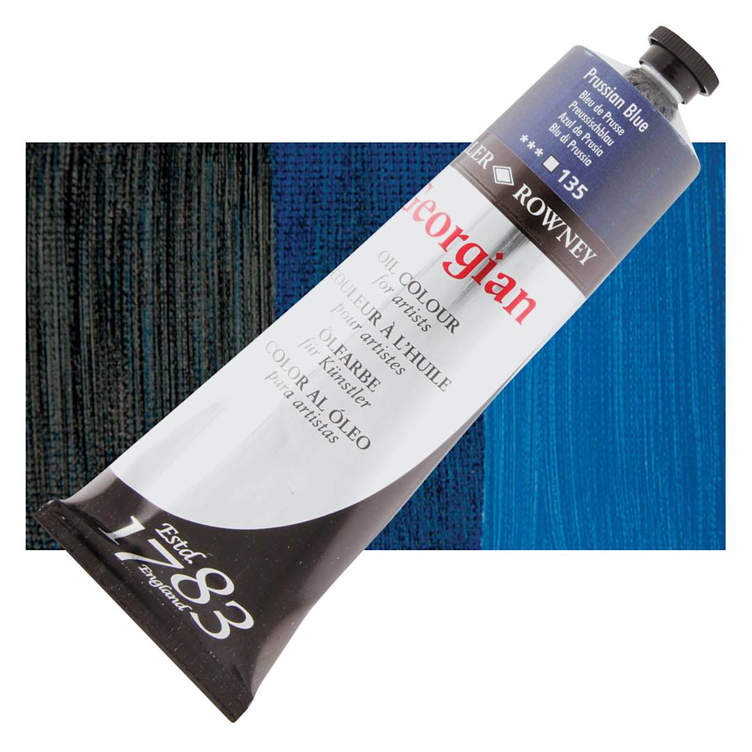 Open in modal - Daler-Rowney Georgian Oil Color - Prussian Blue, 225 ml tube and swatch
