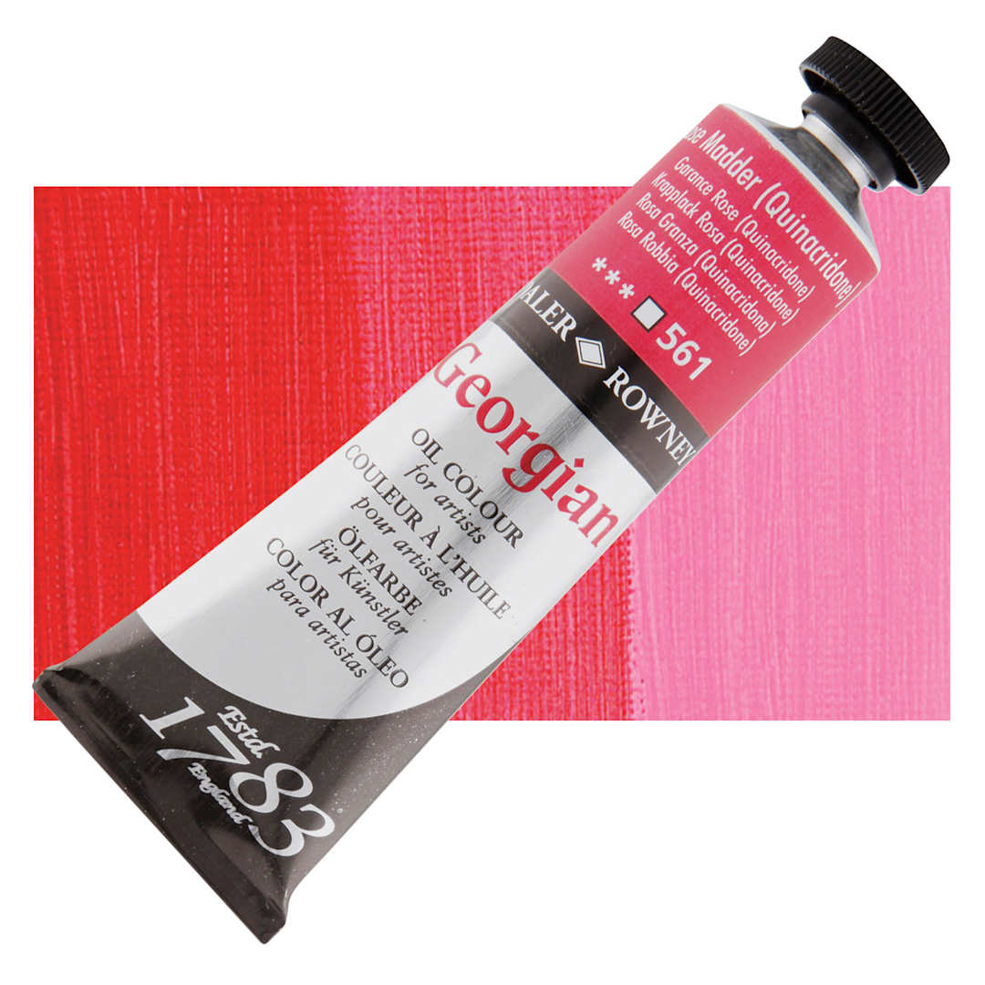 Open in modal - Daler-Rowney Georgian Oil Color - Rose Madder (Quinacridone), 38 ml tube and swatch