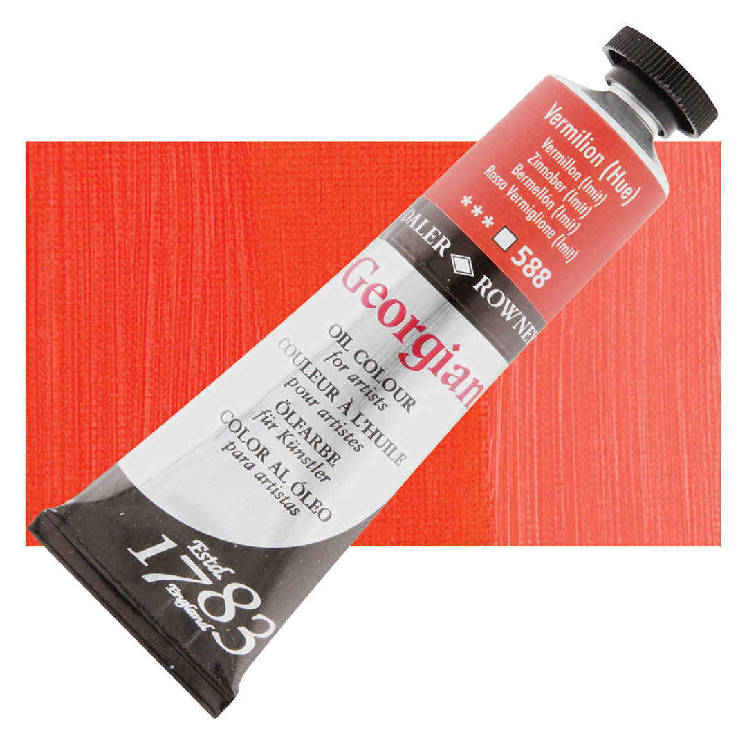Open in modal - Daler-Rowney Georgian Oil Color - Vermilion Hue, 38 ml tube and swatch