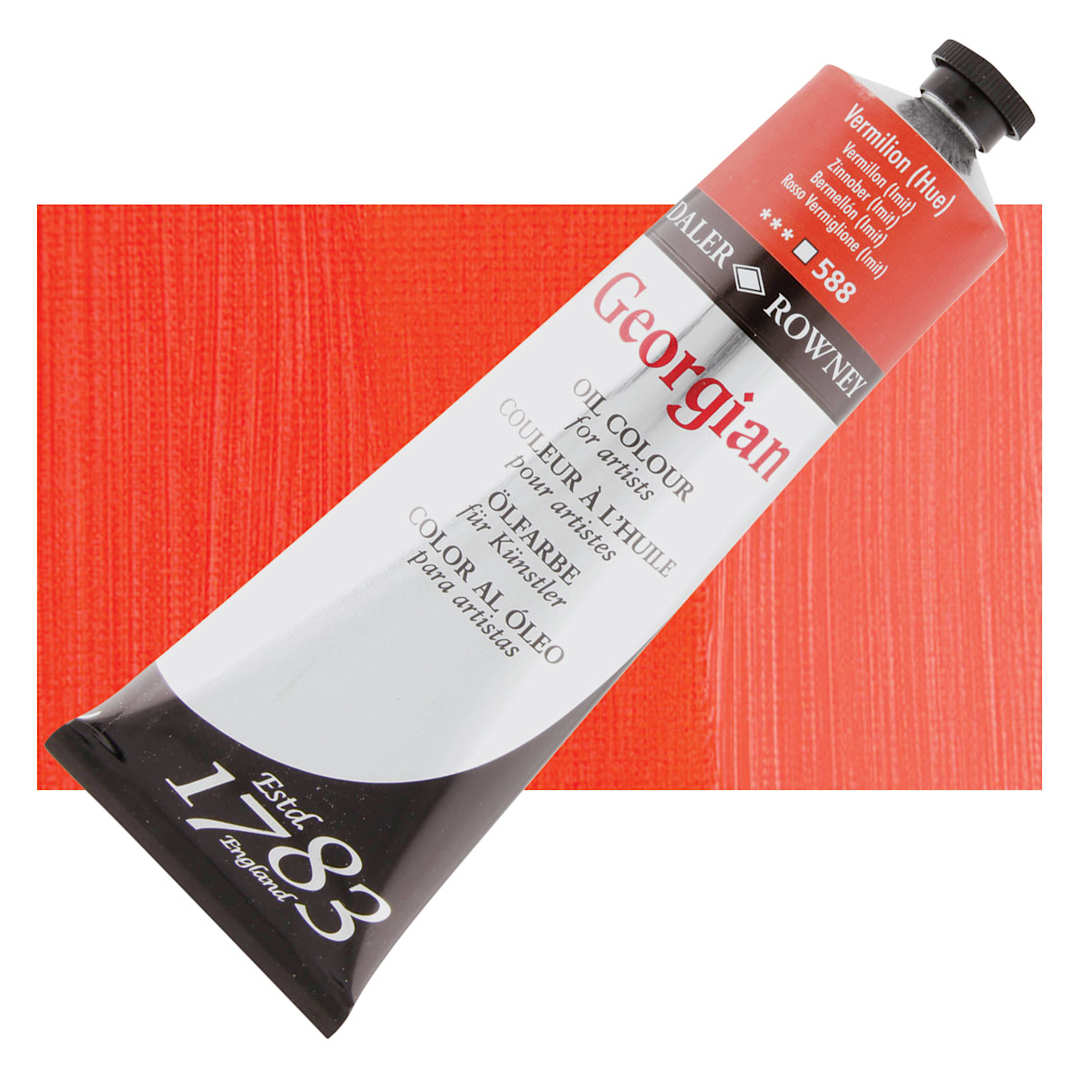Open in modal - Daler-Rowney Georgian Oil Color - Vermilion Hue, 225 ml tube and swatch