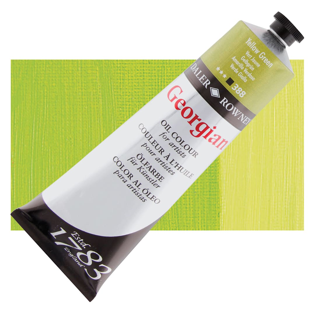 Open in modal - Daler-Rowney Georgian Oil Color - Yellow Green, 225 ml tube and swatch