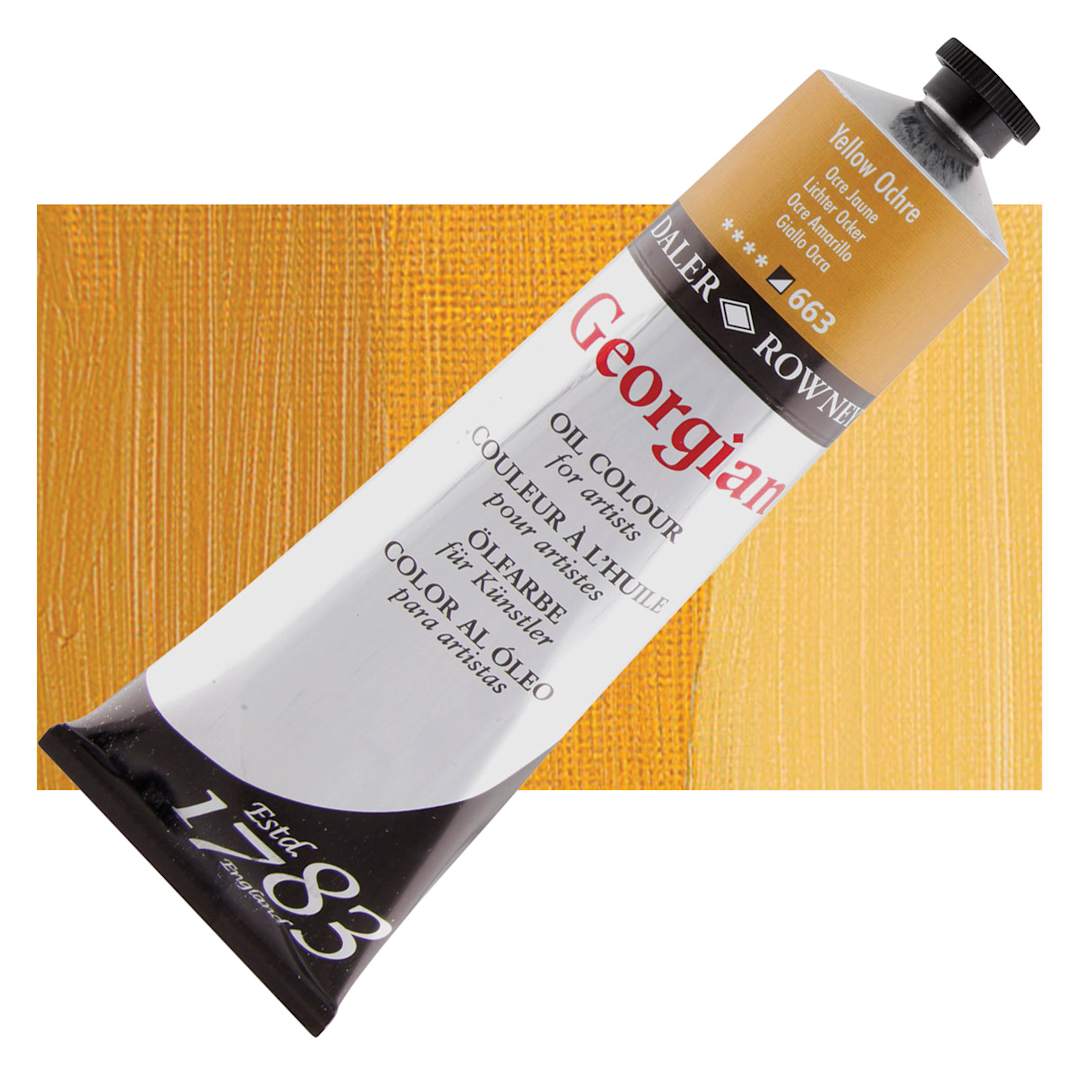 Open in modal - Daler-Rowney Georgian Oil Color - Yellow Ochre, 225 ml tube and swatch