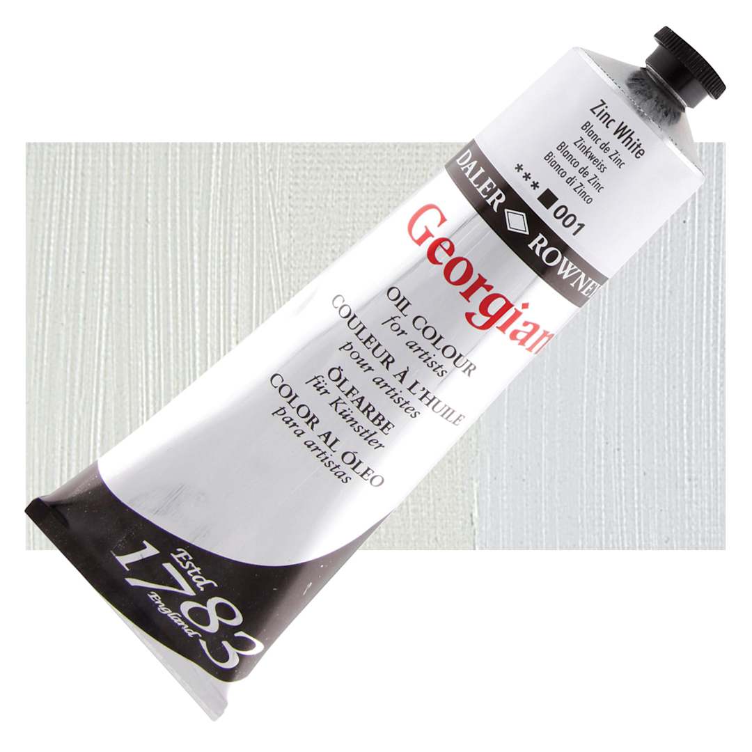 Open in modal - Daler-Rowney Georgian Oil Color - Zinc White, 225 ml  tube and swatch