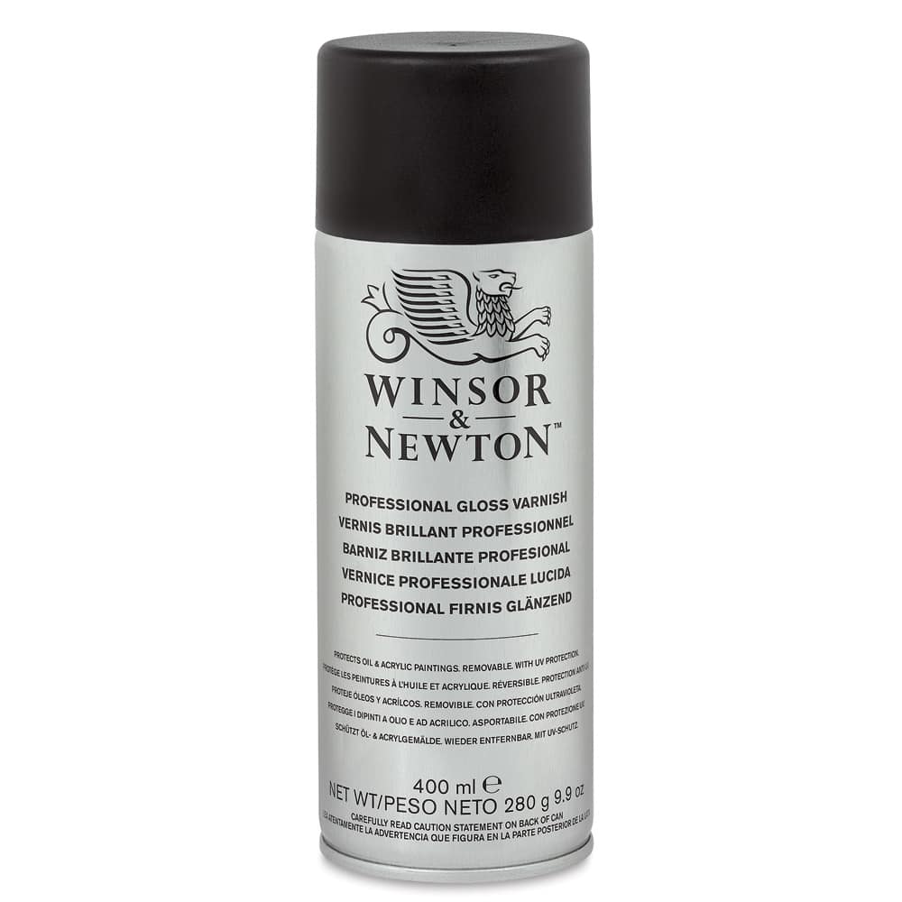 Open in modal - Winsor & Newton Artists' Spray Varnishes - Front of High Gloss Varnish spray can