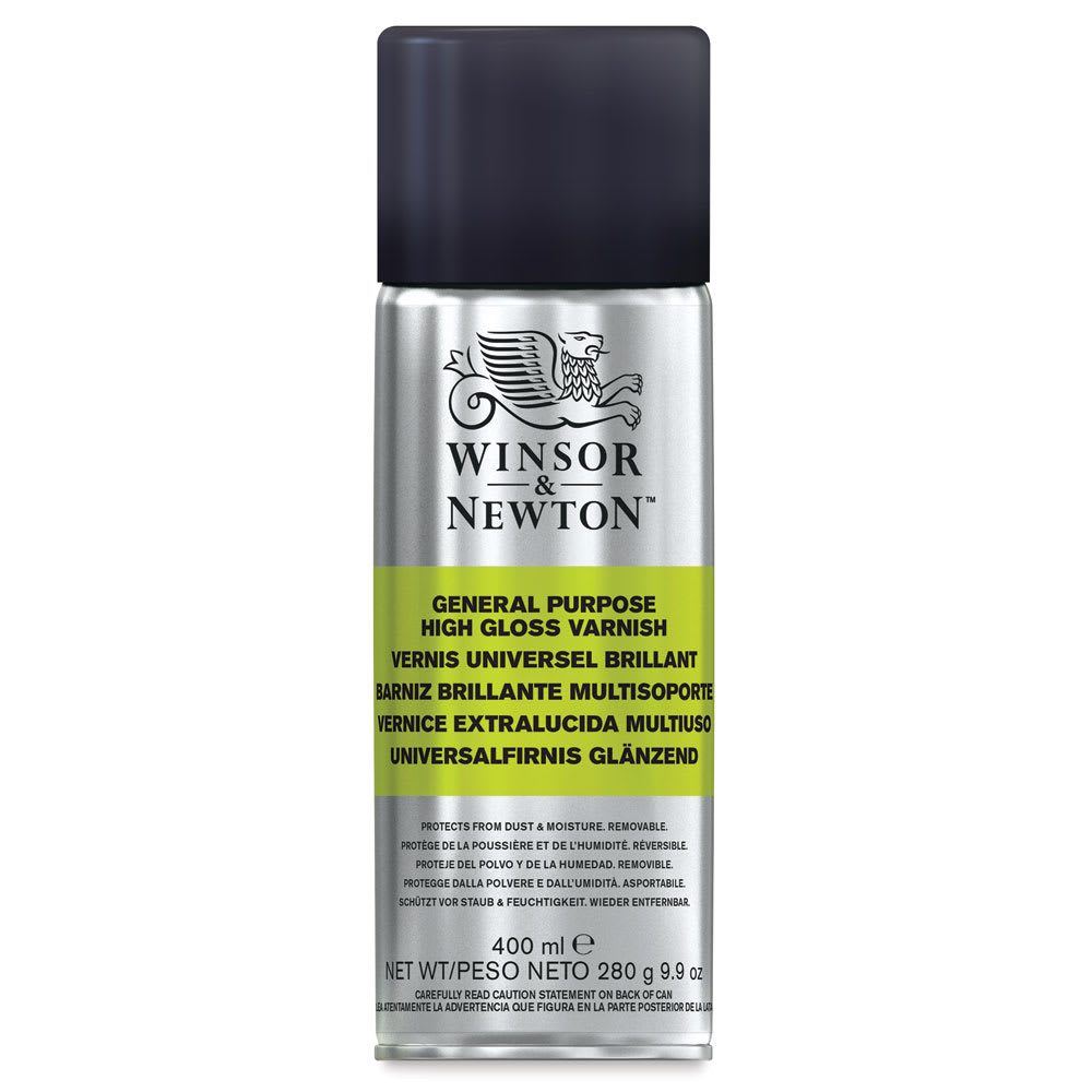 Open in modal - Winsor & Newton General Purpose Spray Varnish - Front view of High Gloss Spray Can