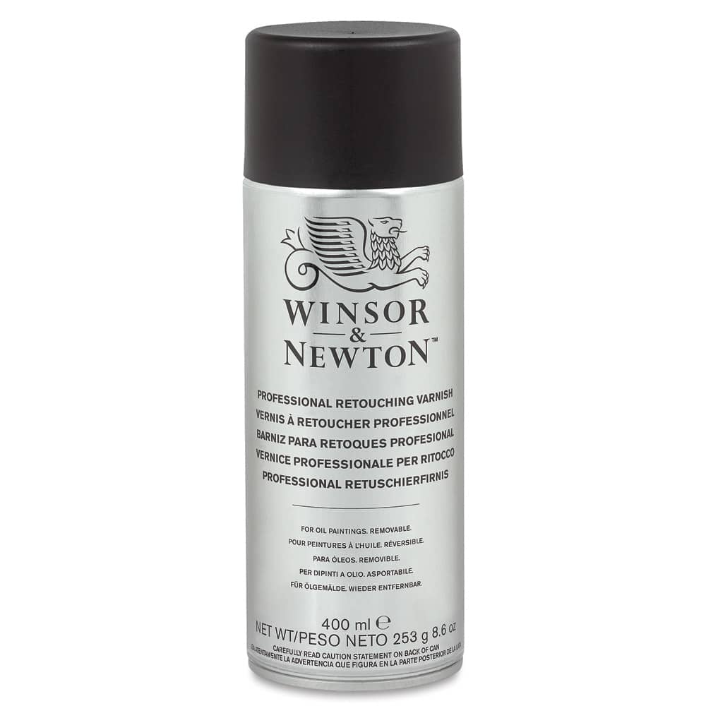 Open in modal - Winsor & Newton Artists' Spray Varnishes - Front of Retouch Gloss Varnish spray can
