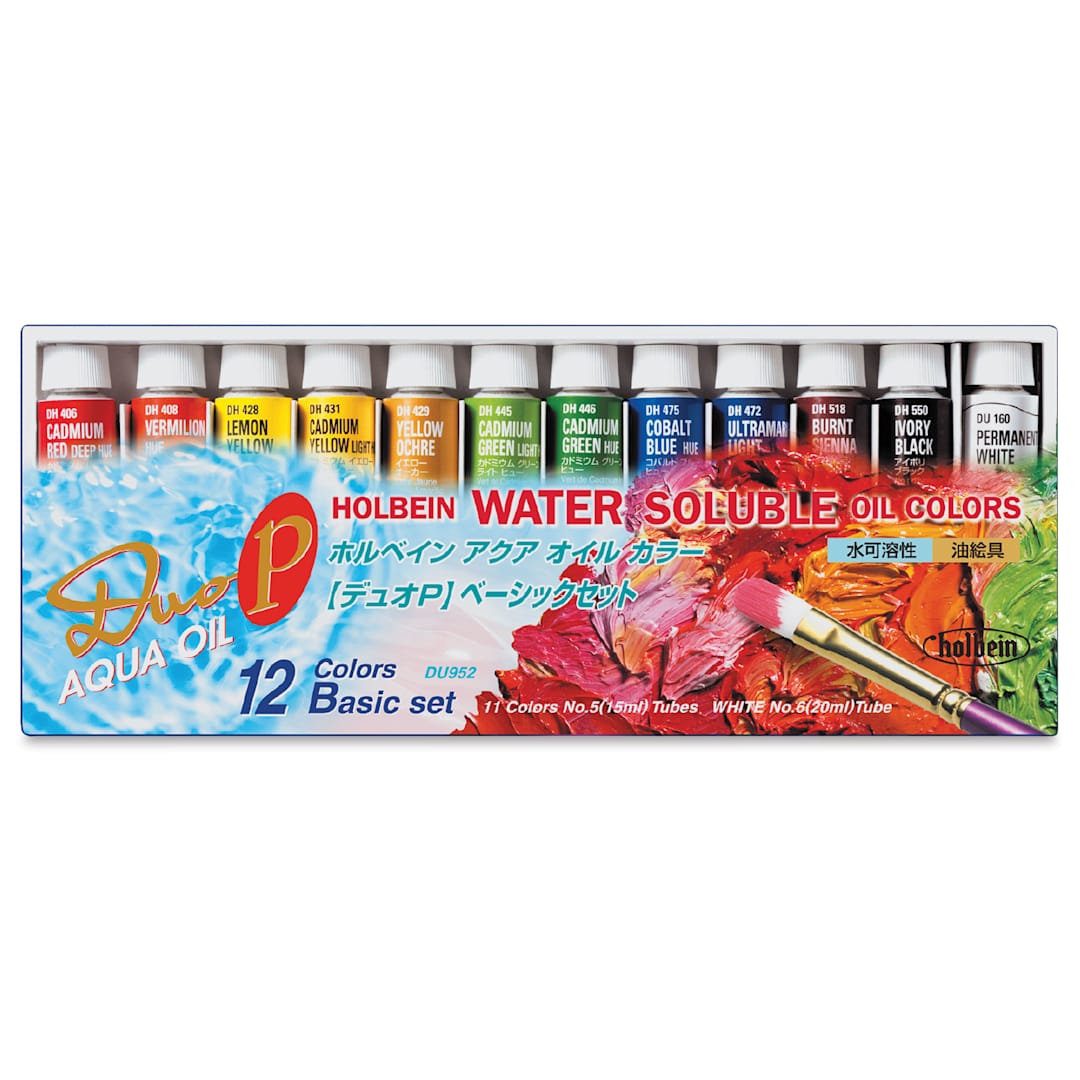 Open in modal - Holbein Duo Aqua Water Soluble Oils - Basic, Set of 12 colors, 15 ml tubes