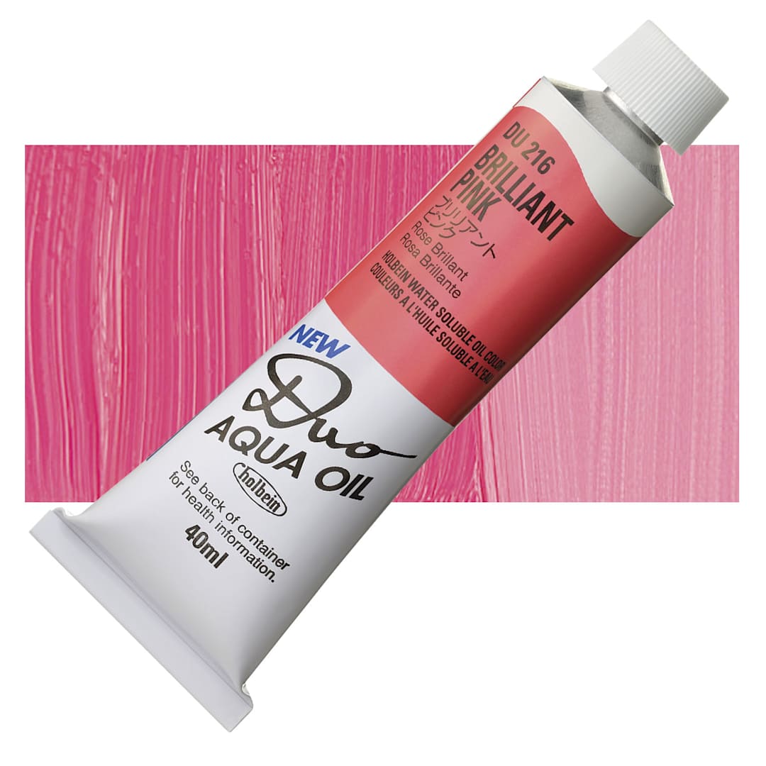 Open in modal - Holbein Duo Aqua Water Soluble Oil - Brilliant Pink, 40 ml tube and swatch