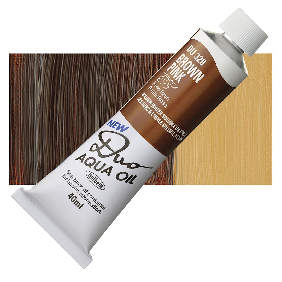 Open in modal - Holbein Duo Aqua Water Soluble Oil - Brown Pink, 40 ml tube and swatch