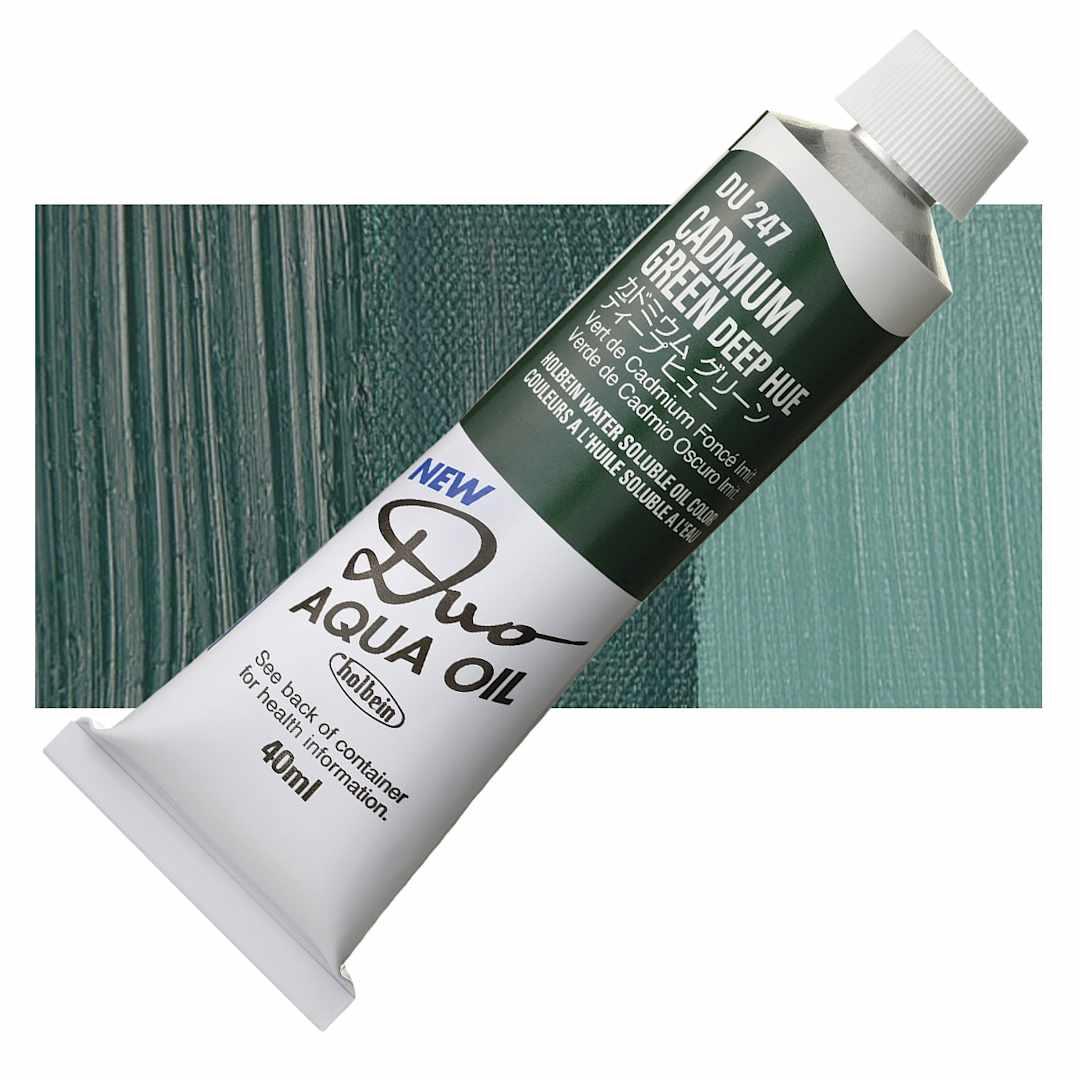 Open in modal - Holbein Duo Aqua Water Soluble Oil - Cadmium Green Deep Hue, 40 ml tube and swatch