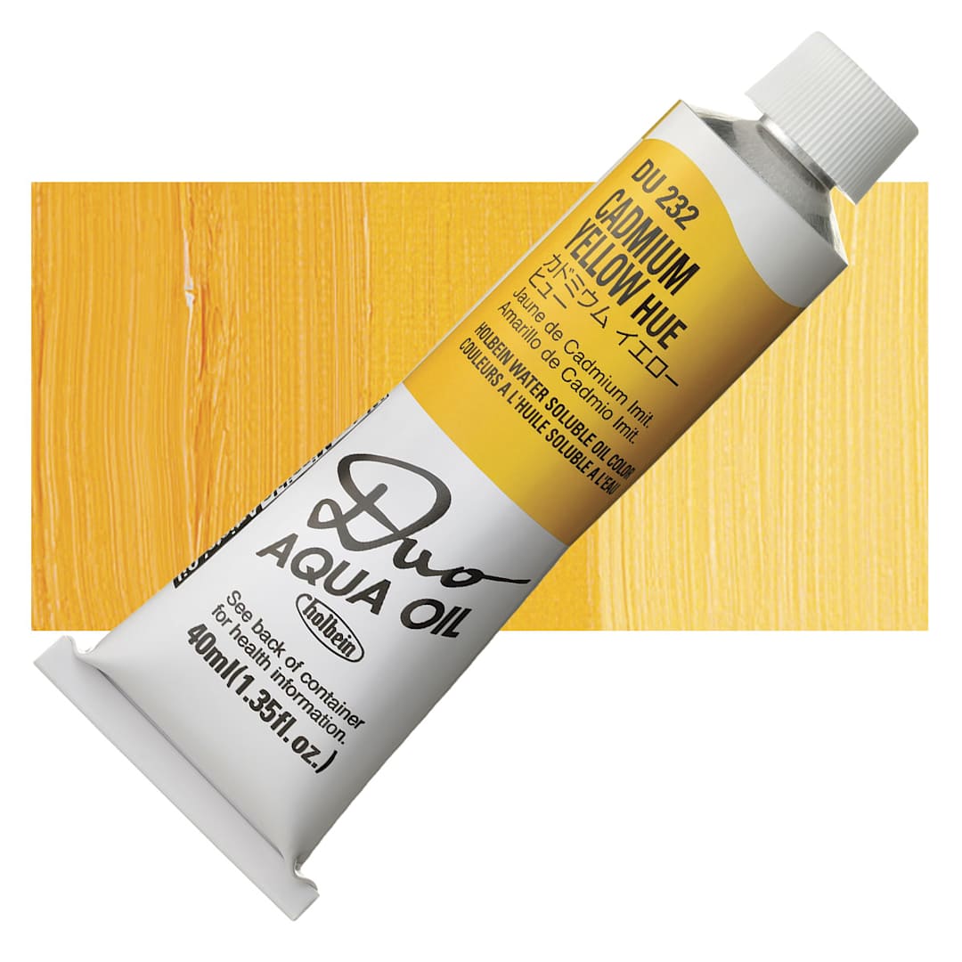 Open in modal - Holbein Duo Aqua Water Soluble Oil - Cadmium Yellow Hue, 40 ml tube and swatch