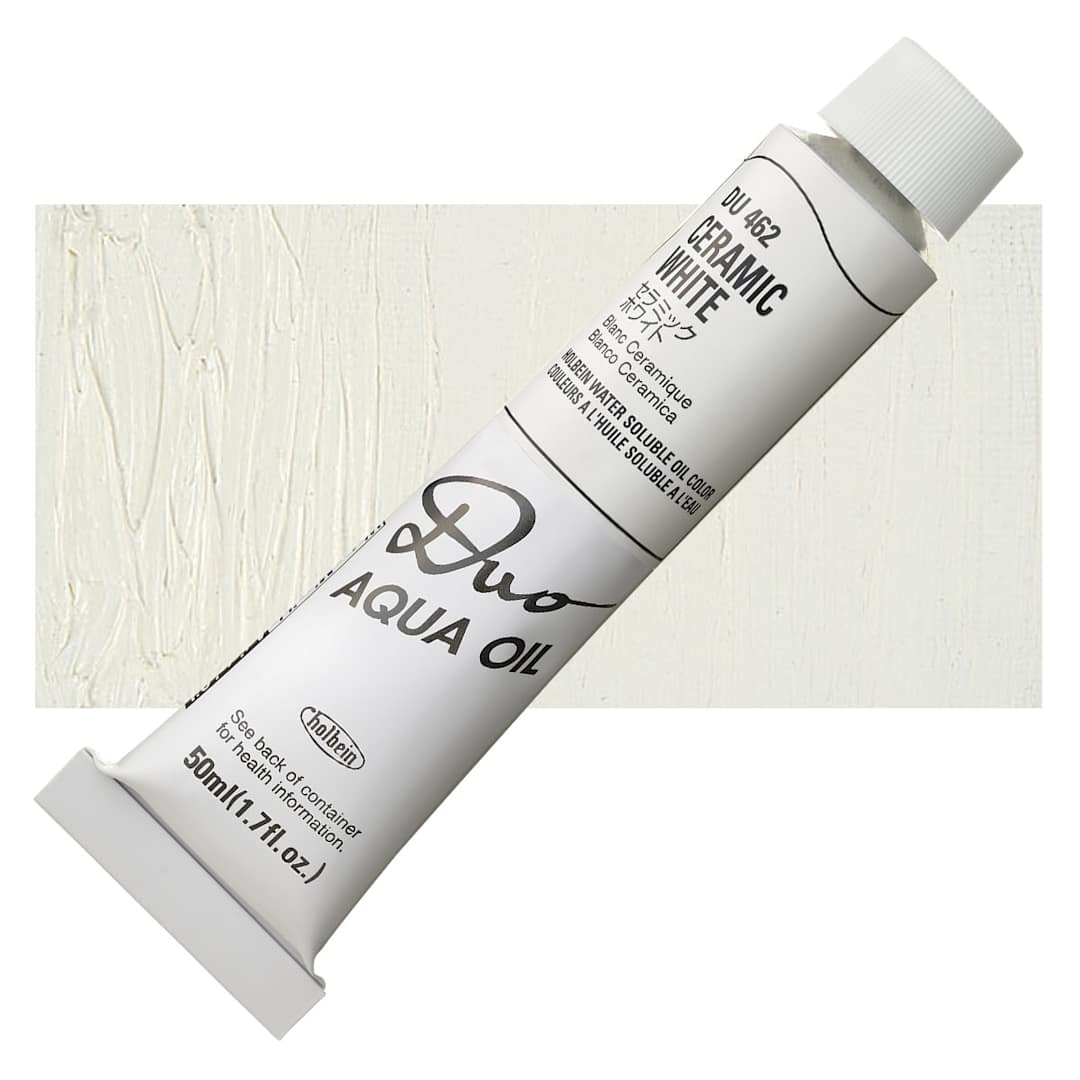 Open in modal - Holbein Duo Aqua Water Soluble Oil - Ceramic White, 50 ml tube and swatch