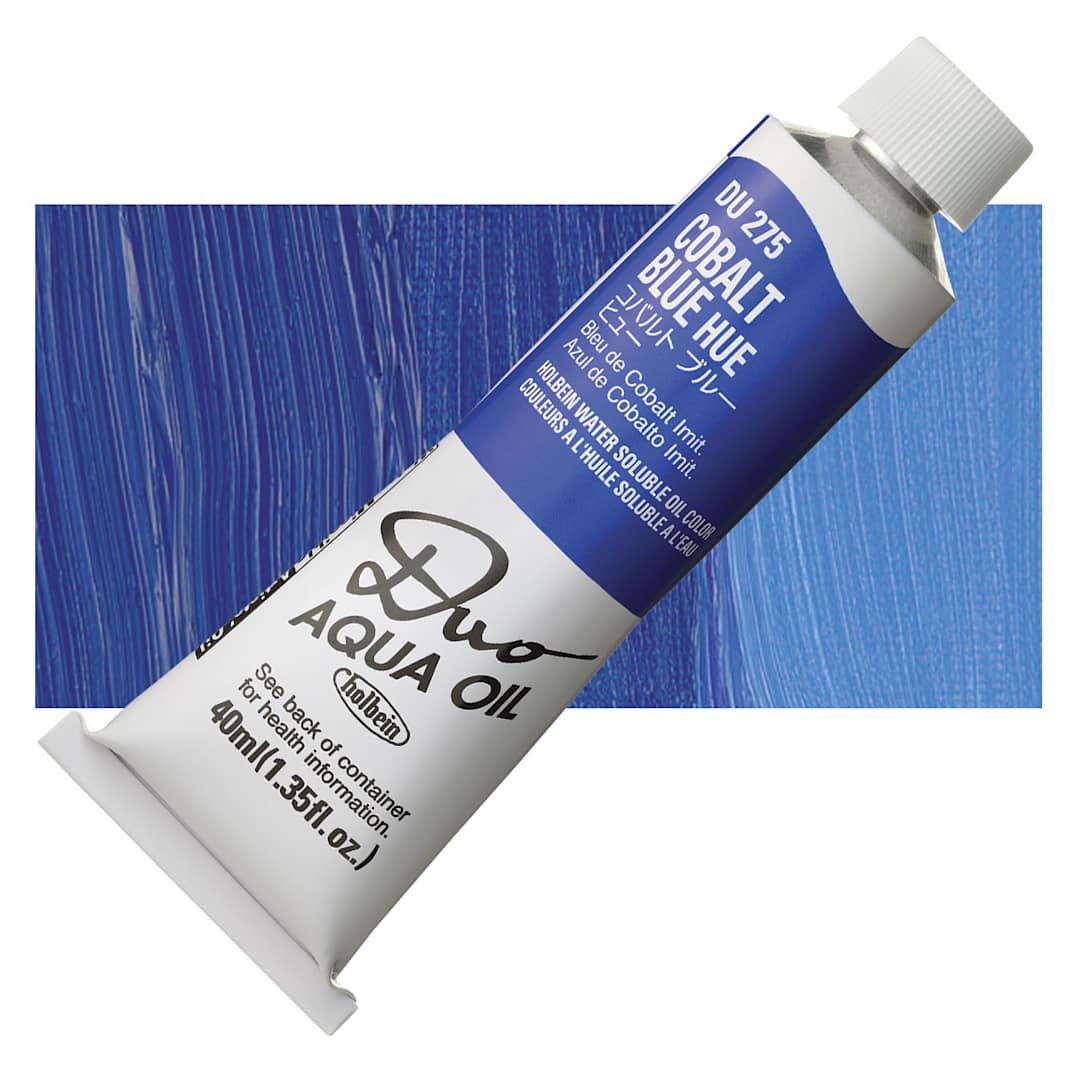 Open in modal - Holbein Duo Aqua Water Soluble Oil - Cobalt Blue Hue, 40 ml tube and swatch
