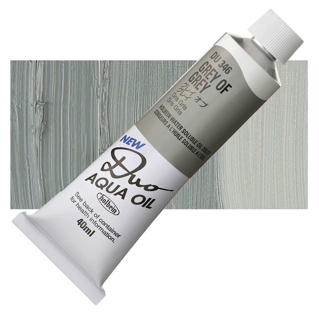 Open in modal - Holbein Duo Aqua Water Soluble Oil - Gray of Gray, 40 ml tube and swatch