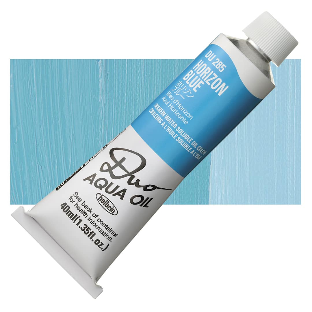 Open in modal - Holbein Duo Aqua Water Soluble Oil - Horizon Blue, 40 ml tube and swatch