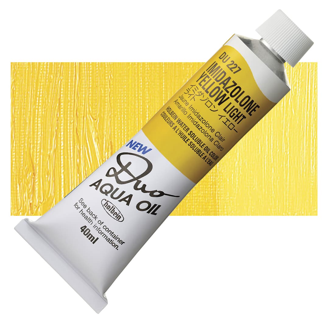 Open in modal - Holbein Duo Aqua Water Soluble Oil - Imidazolone Yellow Light, 40 ml tube and swatch