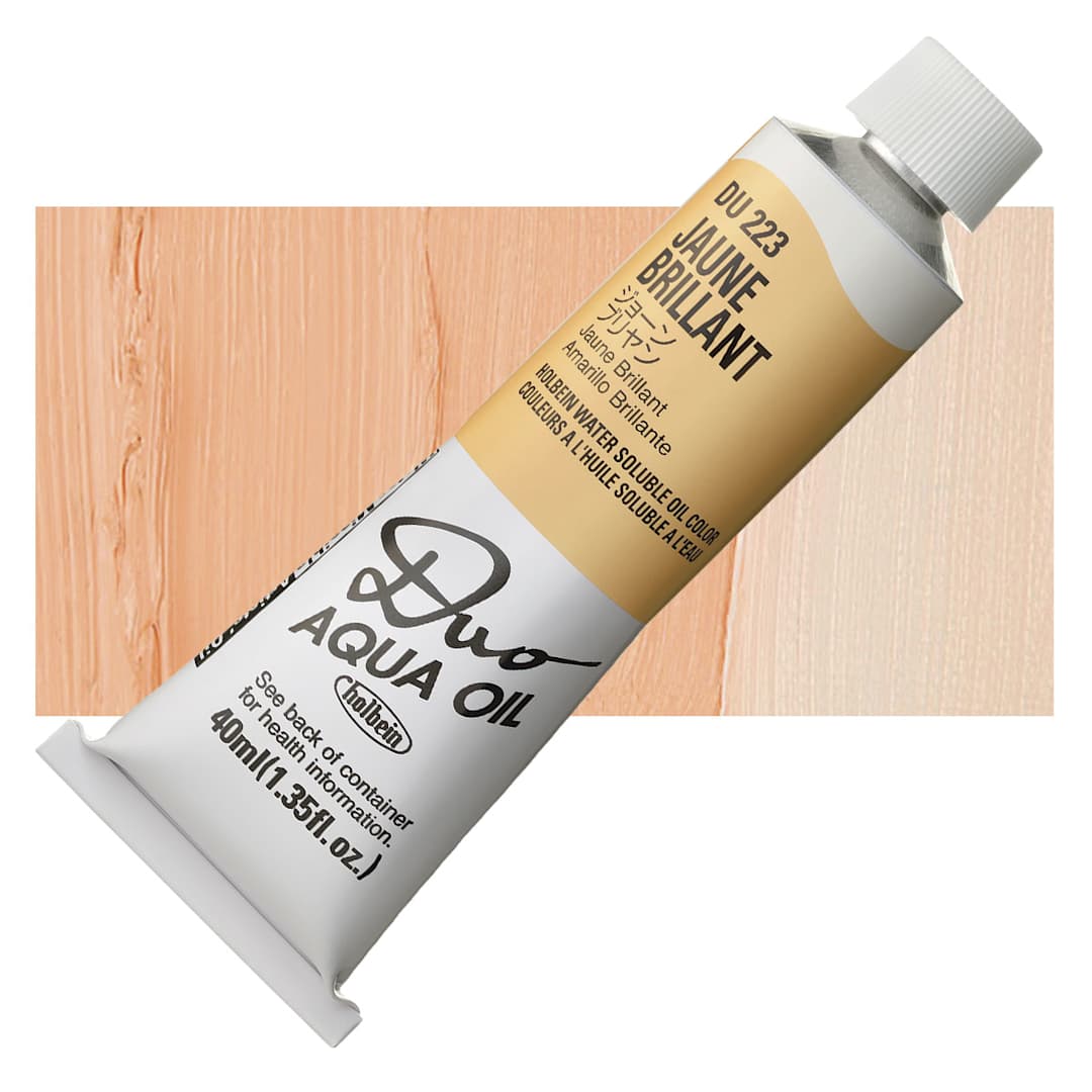 Open in modal - Holbein Duo Aqua Water Soluble Oil - Jaune Brilliant, 40 ml tube and swatch