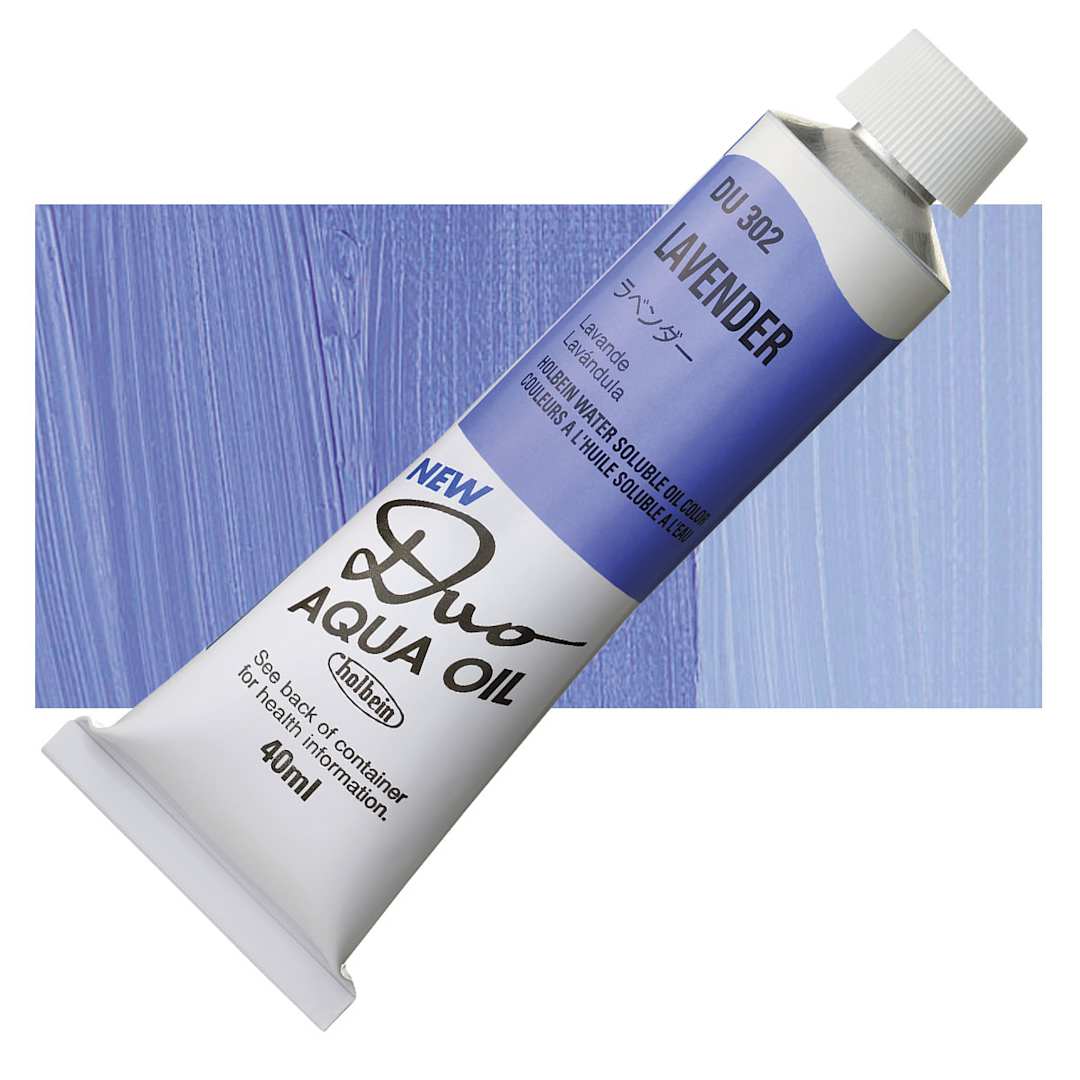 Open in modal - Holbein Duo Aqua Water Soluble Oil - Lavender, 40 ml tube and swatch