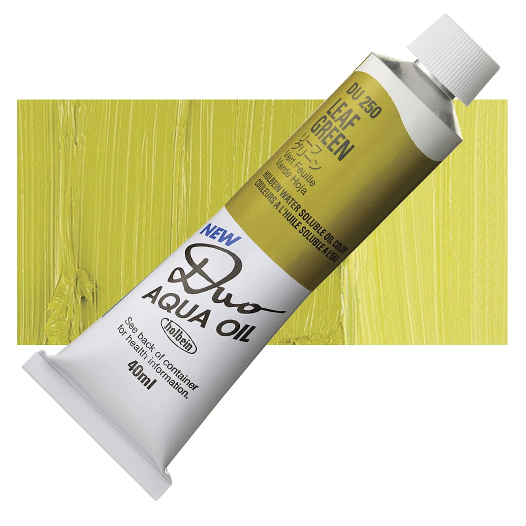 Open in modal - Holbein Duo Aqua Water Soluble Oil - Leaf Green, 40 ml tube and swatch