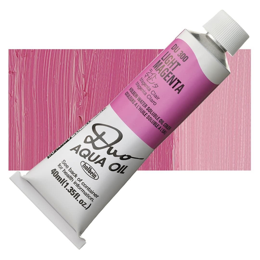 Open in modal - Holbein Duo Aqua Water Soluble Oil - Light Magenta, 40 ml tube and swatch