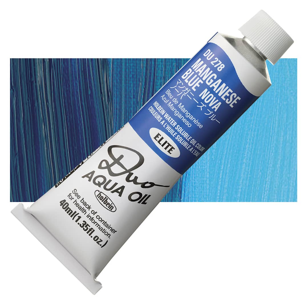 Open in modal - Holbein Duo Aqua Water Soluble Oil - Manganese Blue Nova, 40 ml tube and swatch