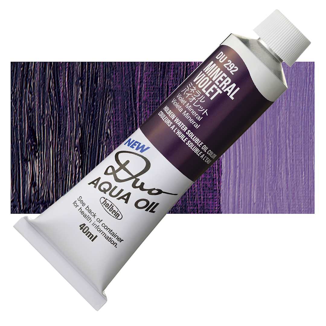 Open in modal - Holbein Duo Aqua Water Soluble Oil - Mineral Violet, 40 ml tube and swatch