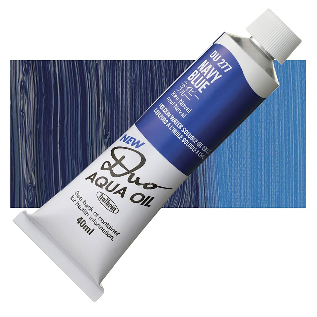 Open in modal - Holbein Duo Aqua Water Soluble Oil - Navy Blue, 40 ml tube and swatch