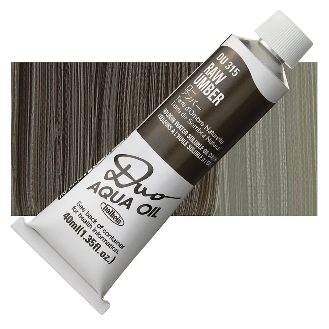 Open in modal - Holbein Duo Aqua Water Soluble Oil - Raw Umber, 40 ml tube and swatch