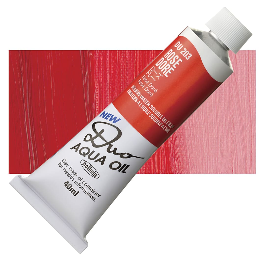 Open in modal - Holbein Duo Aqua Water Soluble Oil - Rose Dore, 40 ml tube and swatch