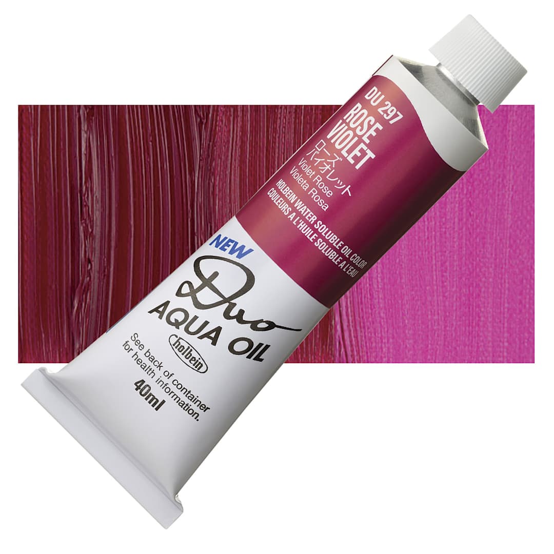 Open in modal - Holbein Duo Aqua Water Soluble Oil - Rose Violet, 40 ml tube and swatch