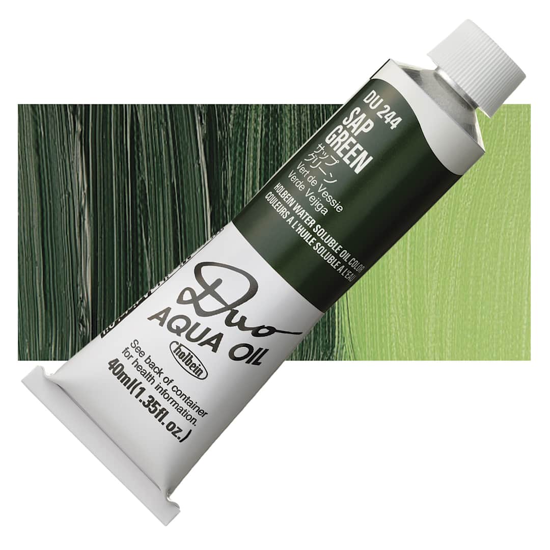 Open in modal - Holbein Duo Aqua Water Soluble Oil - Sap Green, 40 ml tube and swatch