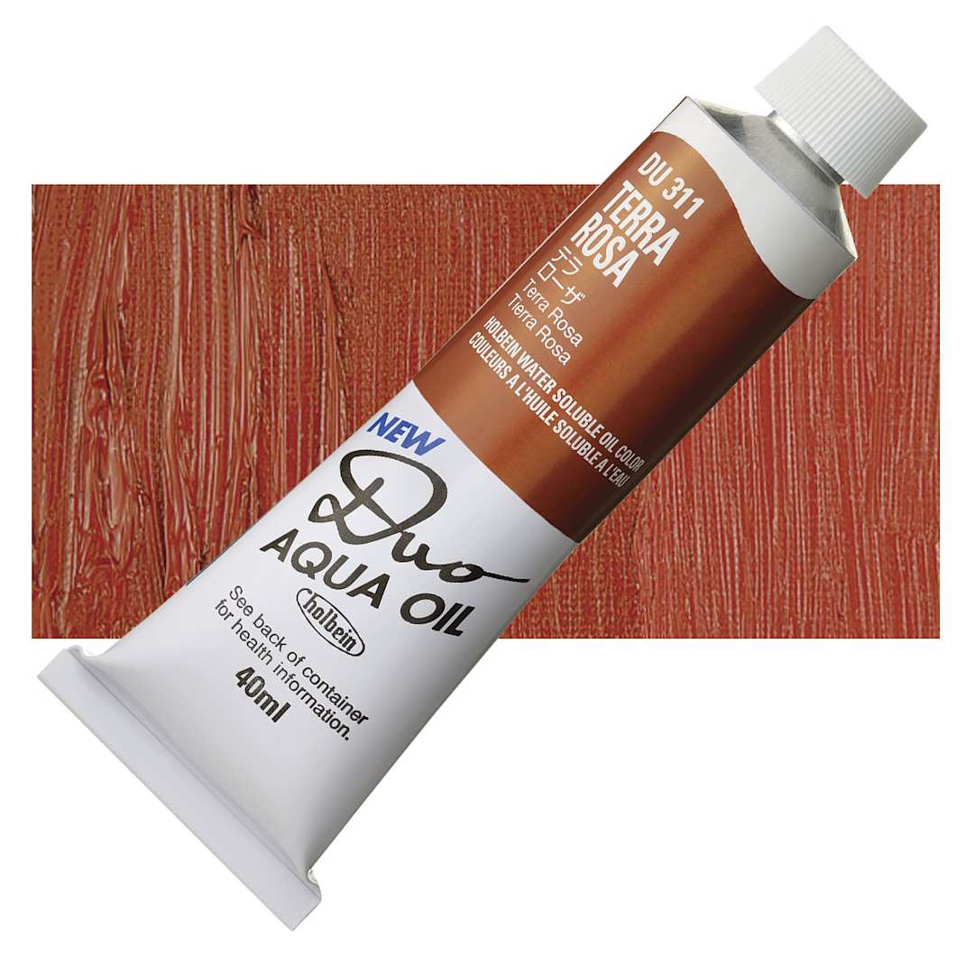 Open in modal - Holbein Duo Aqua Water Soluble Oil - Terra Rose, 40 ml tube and swatch