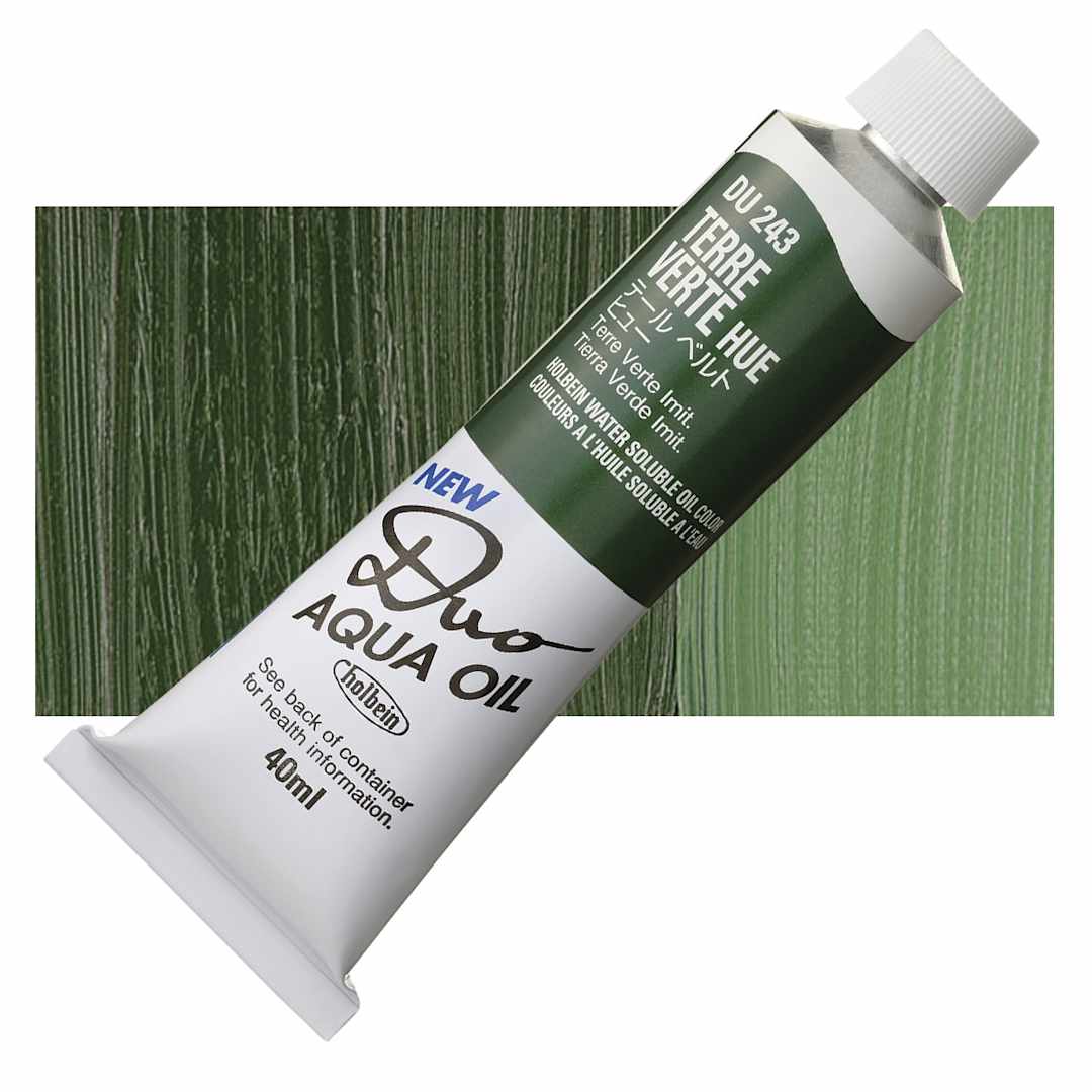 Open in modal - Holbein Duo Aqua Water Soluble Oil - Terre Verte Hue, 40 ml tube and swatch