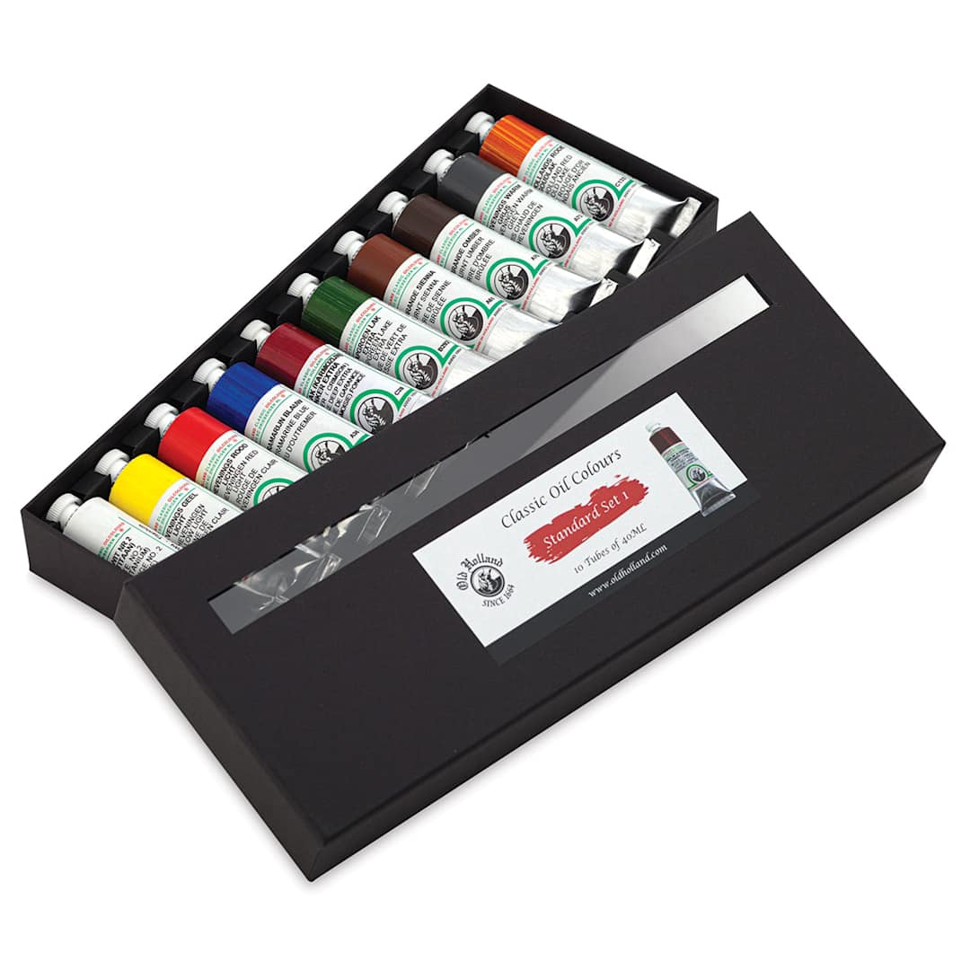 Open in modal - Old Holland Classic Oil Color - Introductory Box Set, Set of 10 with lid partially removed