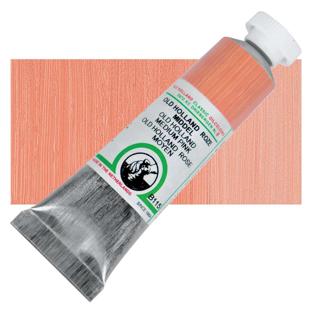 Open in modal - Old Holland Classic Oil Color - Medium Pink, 40 ml tube and swatch