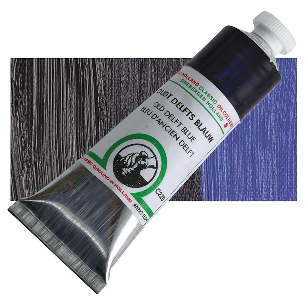 Open in modal - Old Holland Classic Oil Color - Old Holland Delft Blue, 40 ml tube and swatch