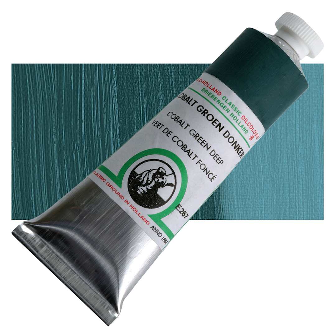 Open in modal - Old Holland Classic Oil Color - Cobalt Green Deep, 40 ml tube and swatch