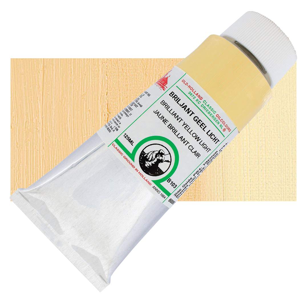 Open in modal - Old Holland Classic Oil Color - Brilliant Yellow Light, 125 ml tube and swatch