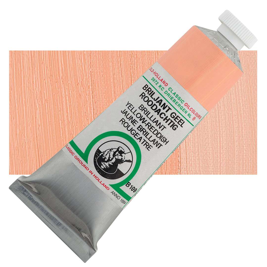 Open in modal - Old Holland Classic Oil Color - Brilliant Yellow-Reddish, 40 ml tube and swatch