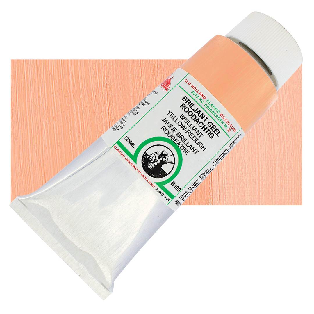 Open in modal - Old Holland Classic Oil Color - Brilliant Yellow Reddish, 125 ml tube and swatch