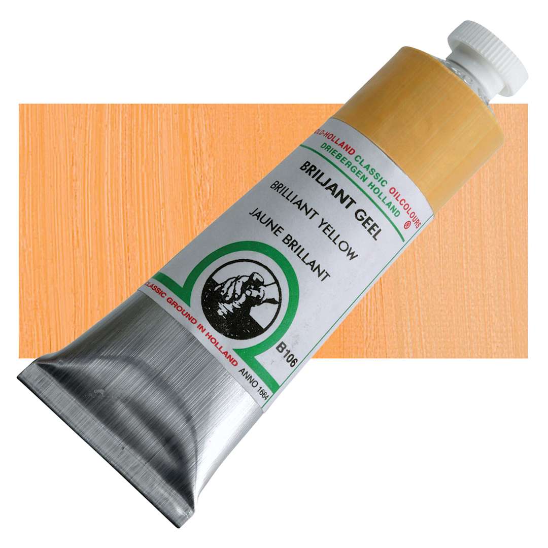 Open in modal - Old Holland Classic Oil Color - Brilliant Yellow, 40 ml tube and swatch