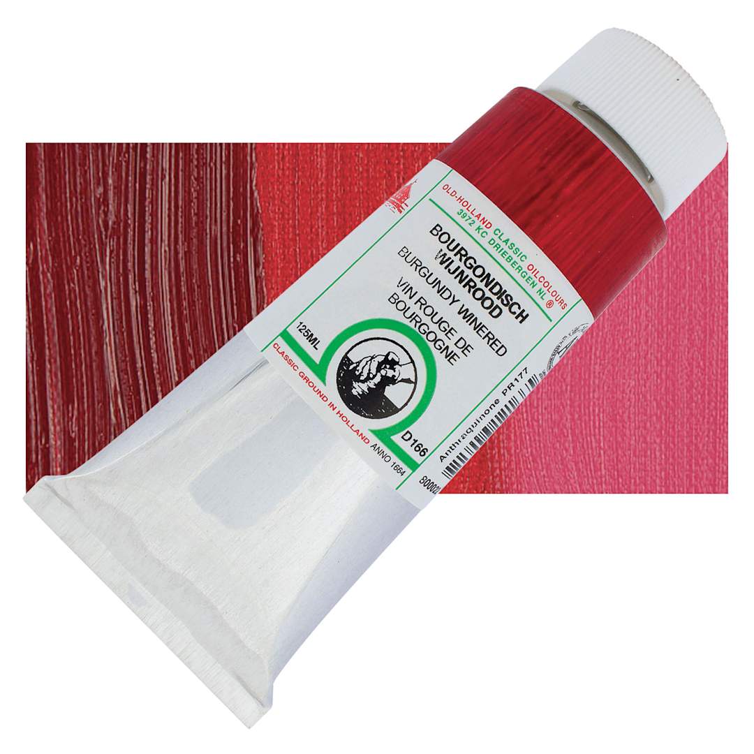 Open in modal - Old Holland Classic Oil Color - Burgundy Wine Red, 125 ml tube and swatch