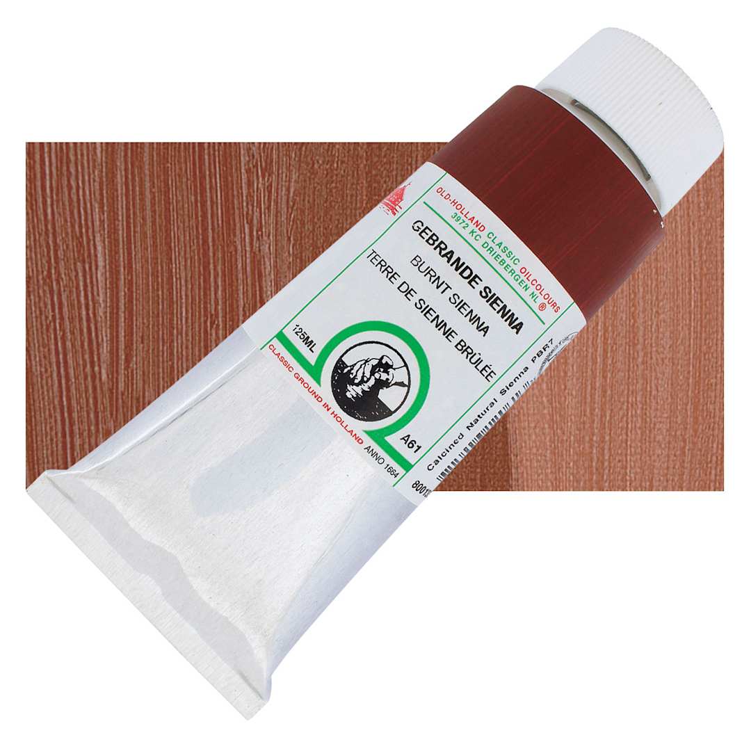 Open in modal - Old Holland Classic Oil Color - Burnt Sienna, 125 ml tube and swatch