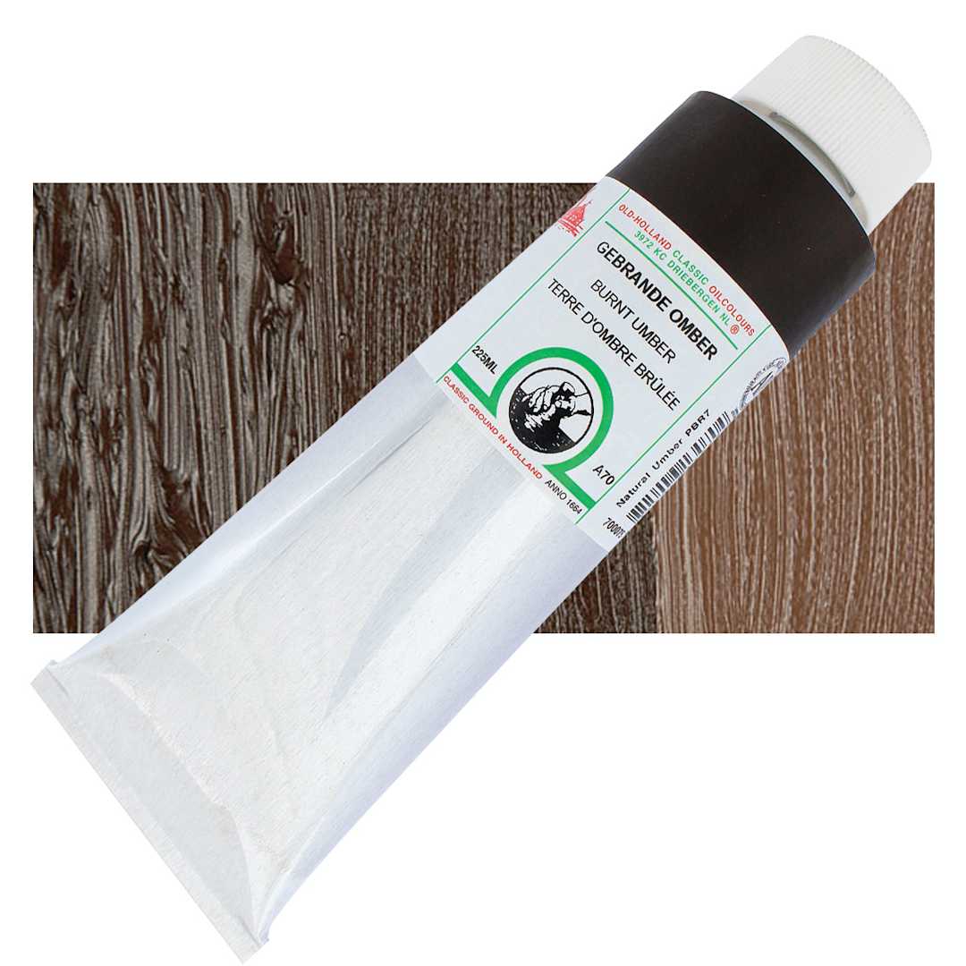 Open in modal - Old Holland Classic Oil Color - Burnt Umber, 225 ml tube and swatch