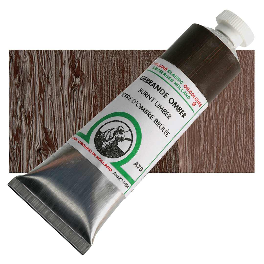Open in modal - Old Holland Classic Oil Color - Burnt Umber, 40 ml tube and swatch
